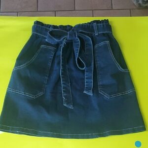 Kancy Kole Denim Mini Skirt with Tie Front, S